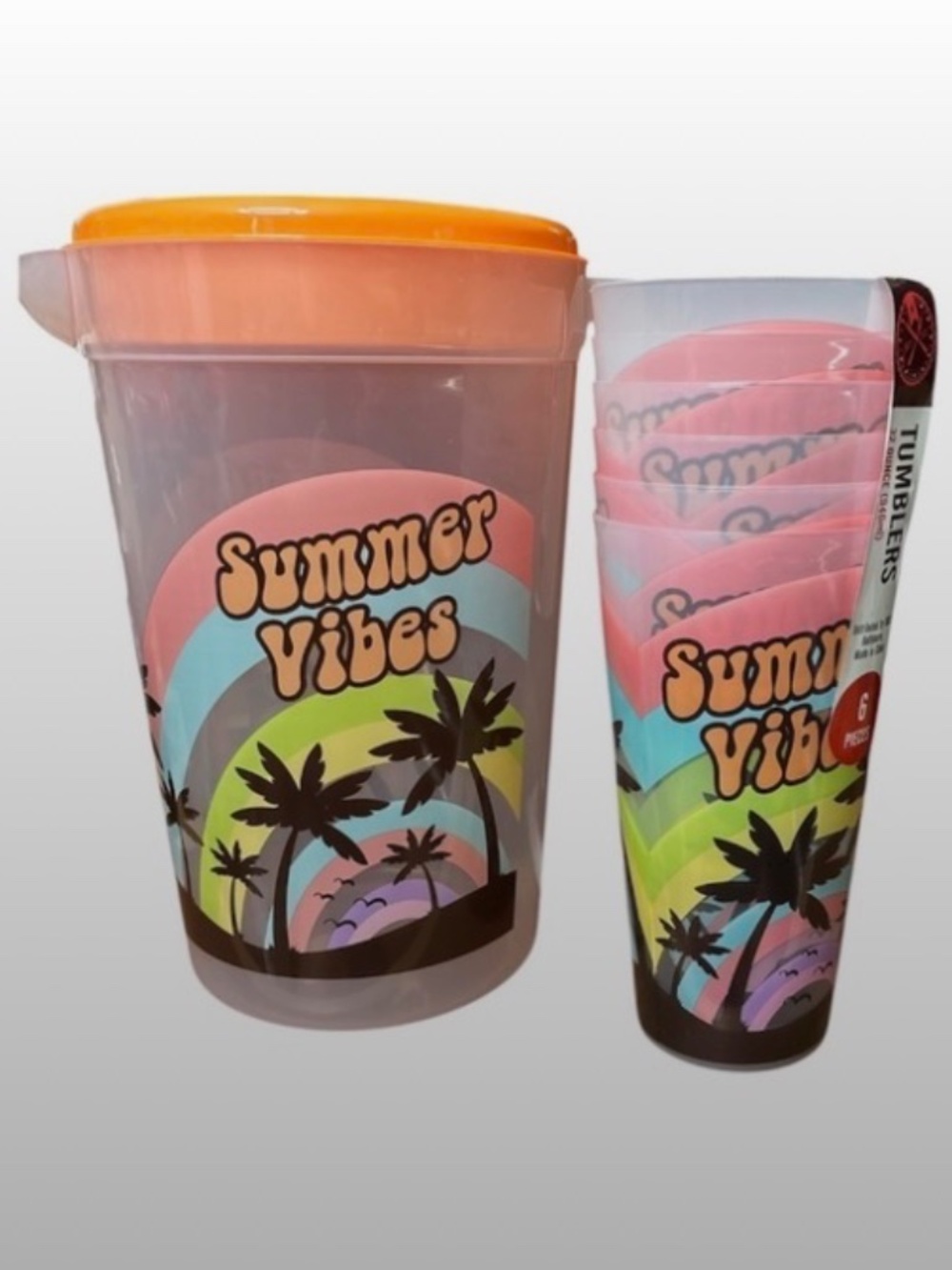 SUMMER THEME PITCHER AND 6 MATCHING GLASSES